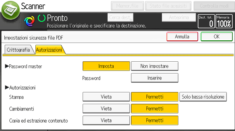 Illustrazione della schermata sul pannello operativo