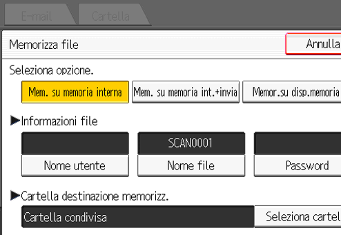 Illustrazione della schermata sul pannello operativo