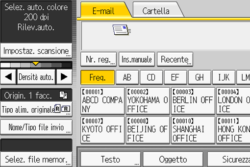 Illustrazione della schermata sul pannello operativo