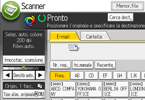 Illustrazione della schermata sul pannello operativo