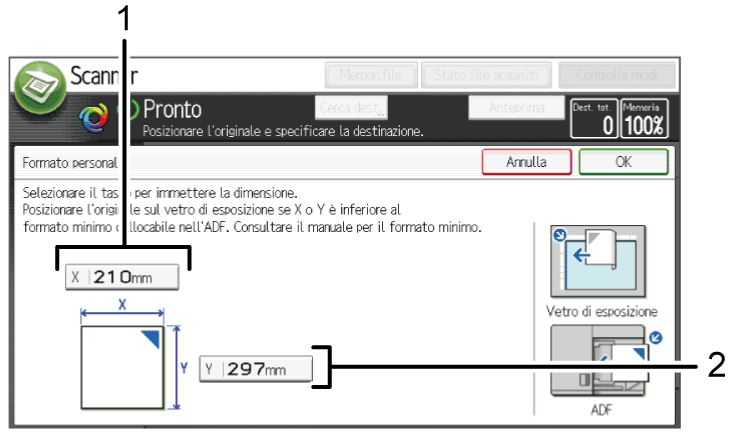 Illustrazione numerata schermata pannello di controllo con didascalie numerate