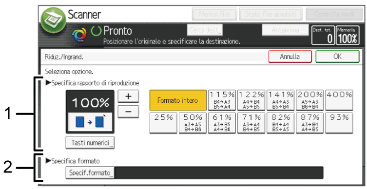 Illustrazione numerata schermata pannello di controllo con didascalie numerate