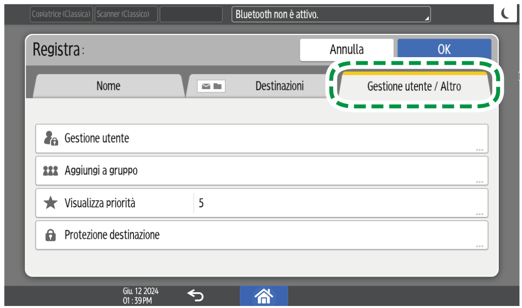 Illustrazione della schermata sul pannello operativo