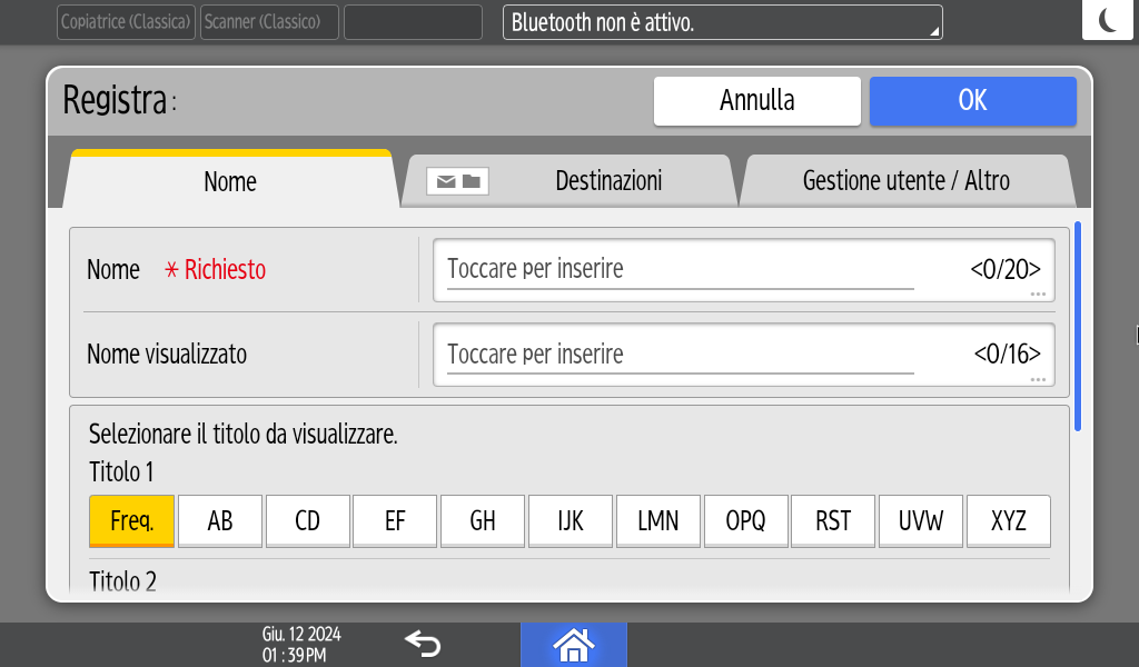 Illustrazione della schermata sul pannello operativo