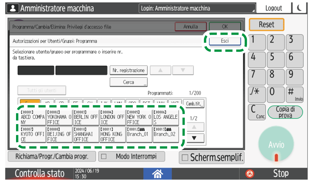 Illustrazione della schermata sul pannello operativo