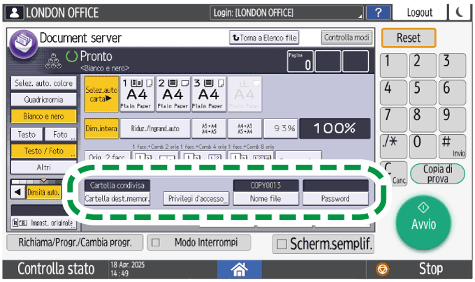 Illustrazione della schermata sul pannello operativo