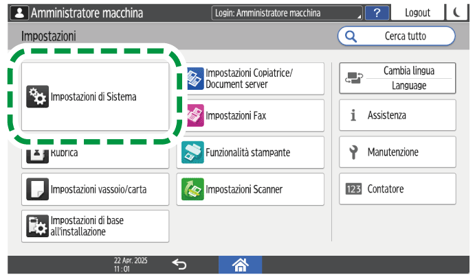 Illustrazione della schermata sul pannello operativo