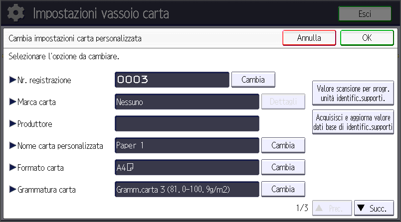 Illustrazione della schermata sul pannello operativo