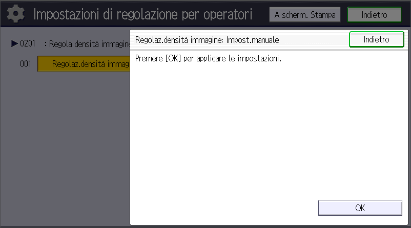 Illustrazione della schermata sul pannello operativo