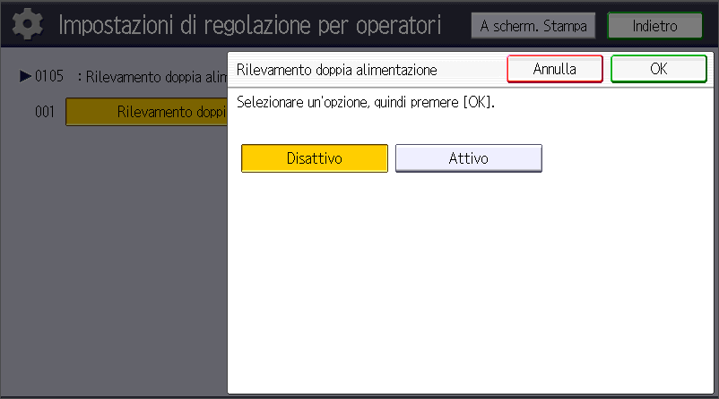 Illustrazione della schermata sul pannello operativo