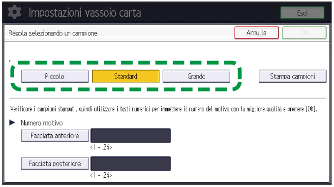Illustrazione della schermata sul pannello operativo