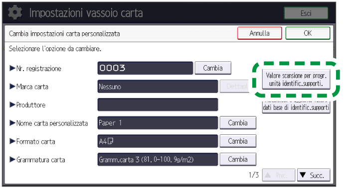 Illustrazione della schermata sul pannello operativo