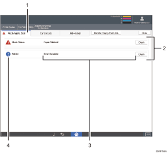 Operation panel screen numbered callout illustration