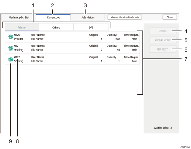 Operation panel screen illustration numbered callout illustration
