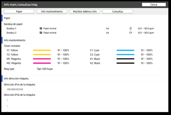 Ilustración de la pantalla del panel de mandos